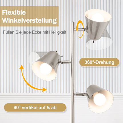 Lampadaire réglable avec 3 ampoules LED, abat-jour orientable à 360°