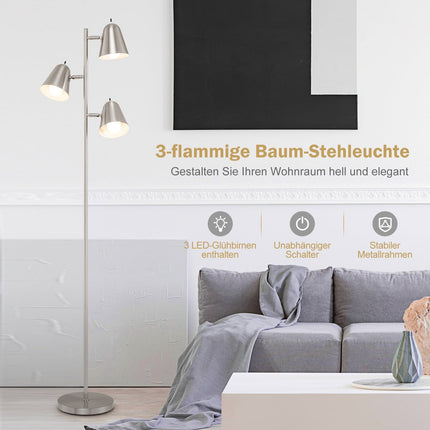 Lampadaire réglable avec 3 ampoules LED, abat-jour orientable à 360°