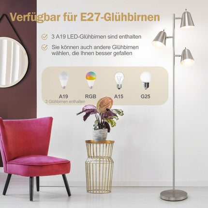 Lampadaire réglable avec 3 ampoules LED, abat-jour orientable à 360°