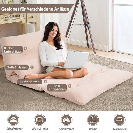 Canapé-lit de sol réglable avec 2 coussins, beige