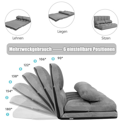 Verstellbares Boden-Schlafsofa mit 2 Kissen, Grau