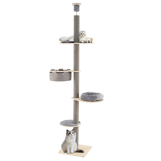 Arbre à chat réglable du sol au plafond, 236-271 cm, gris