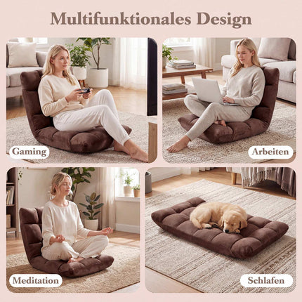 Chaise de sol pliante réglable, polaire corail marron