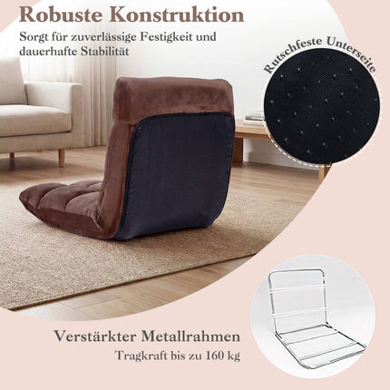 Chaise de sol pliante réglable, polaire corail marron