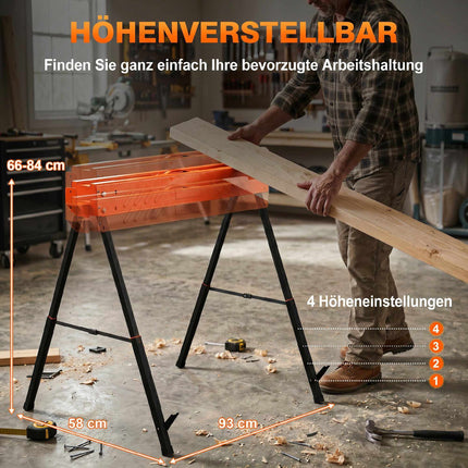 Tréteaux pliables et réglables, en métal, capacité de 250 kg, lot de 2
