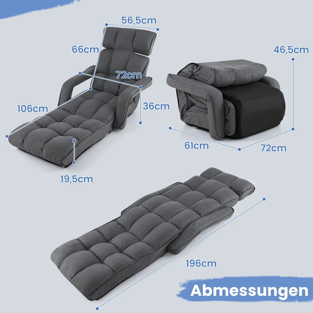 Verstellbares Klappsofa, dunkelgrau, 6 Positionen