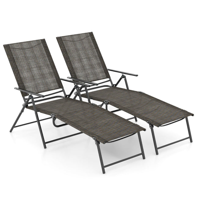 Verstellbares klappbares Sonnenliegen-Set, braun, 2-teilig