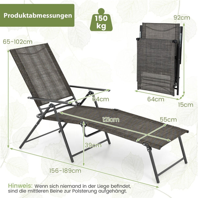 Verstellbares klappbares Sonnenliegen-Set, braun, 2-teilig