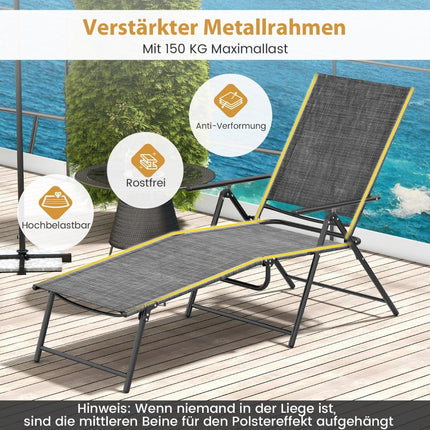 Verstellbares Klappsonnenliegen-Set – Grau, 2-teilig