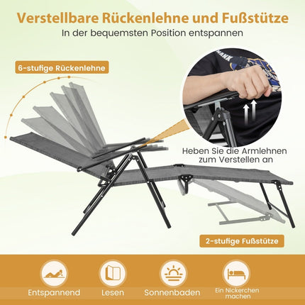 Verstellbares Klappsonnenliegen-Set – Grau, 2-teilig