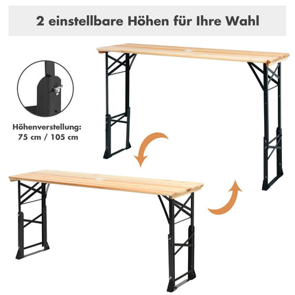 Table de pique-nique pliante en bois réglable avec trou pour parasol