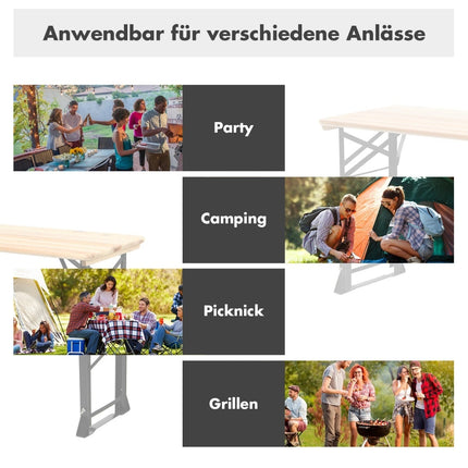 Table de pique-nique pliante en bois réglable avec trou pour parasol