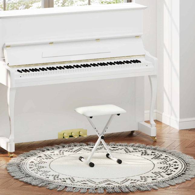 Banc de piano pliable et réglable en forme de X avec coussin en similicuir