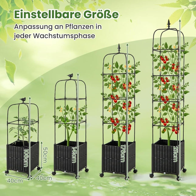 Treillis de jardin réglable avec jardinière sur roulettes