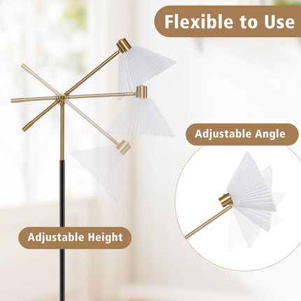 Verstellbare goldene Stehlampe mit Stoffschirm, 157 cm