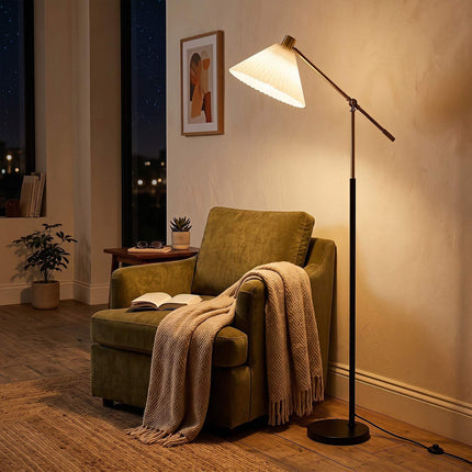 Verstellbare goldene Stehlampe mit Stoffschirm, 157 cm
