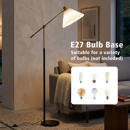 Verstellbare goldene Stehlampe mit Stoffschirm, 157 cm