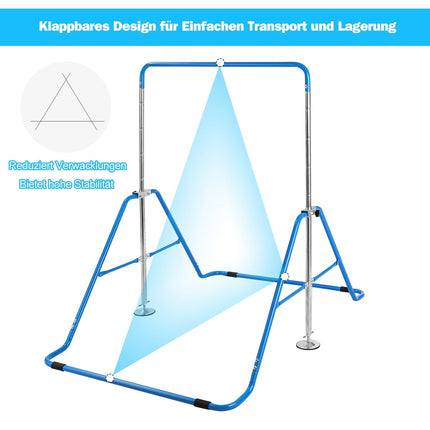 Barre de gymnastique réglable et pliable, 90-130 cm, bleue