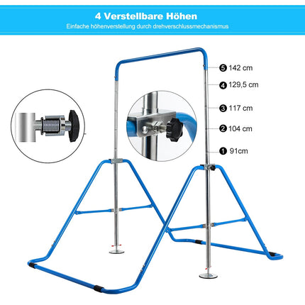 Barre de gymnastique réglable et pliable, 90-130 cm, bleue