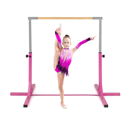 Barre de gymnastique réglable pour enfants, 85-145 cm, rose