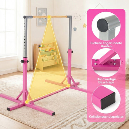 Barre de gymnastique réglable pour enfants, 85-145 cm, rose