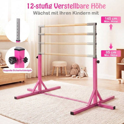 Barre de gymnastique réglable pour enfants, 85-145 cm, rose