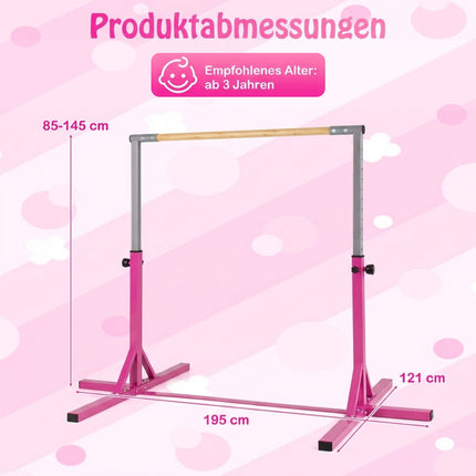 Barre de gymnastique réglable pour enfants, 85-145 cm, rose