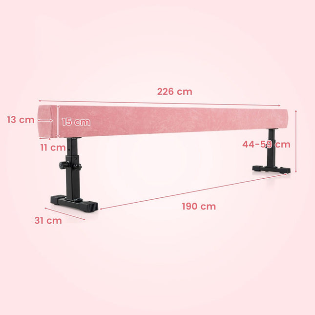 Poutre de gymnastique réglable, 226 cm, rose, 3 hauteurs