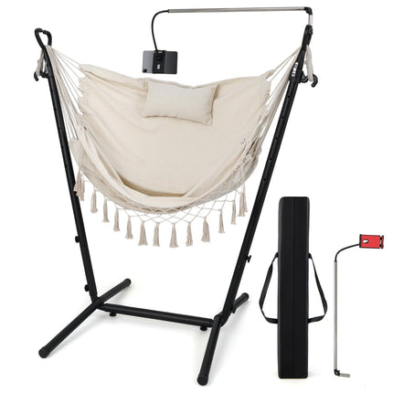 Fauteuil suspendu réglable avec support, beige, capacité de 250 kg