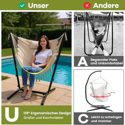 Fauteuil suspendu réglable avec support, beige, capacité de 250 kg