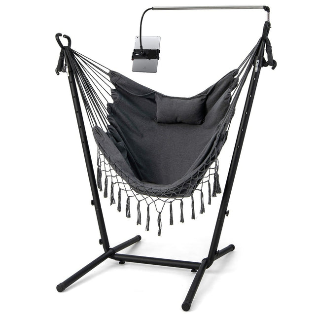 Fauteuil suspendu réglable avec support et coussin, gris, capacité de 250 kg