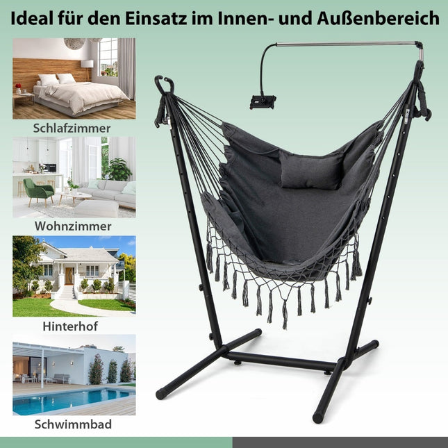 Fauteuil suspendu réglable avec support et coussin, gris, capacité de 250 kg