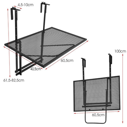 Étagère suspendue réglable en fer - 5 hauteurs, 60,5 x 48 cm, noire