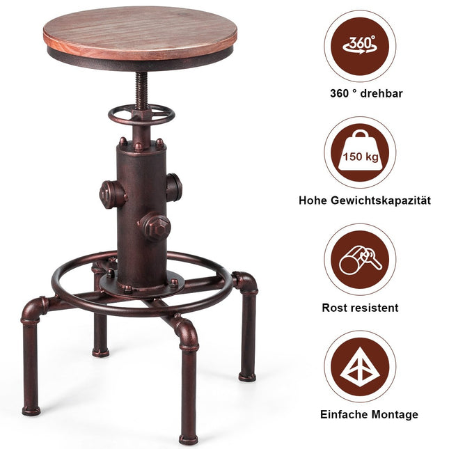 Tabouret de bar réglable en hauteur, bois de pin et fer, 59,5-75 cm