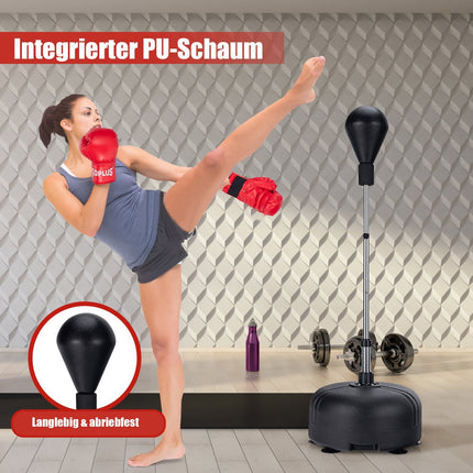 Höhenverstellbarer Boxball mit Ständer – Schwarz, inklusive Handschuhe
