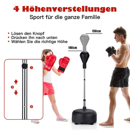 Höhenverstellbarer Boxball mit Ständer – Schwarz, inklusive Handschuhe