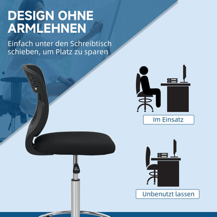 Chaise de bureau réglable en hauteur - Noire, rembourrée, sans accoudoirs