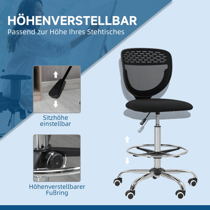 Chaise de bureau réglable en hauteur - Noire, rembourrée, sans accoudoirs