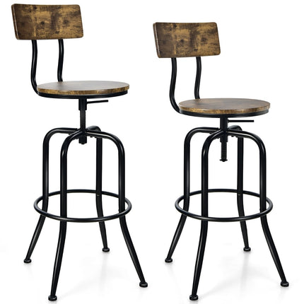 Tabourets de bar industriels réglables et pivotants, lot de 2, marron