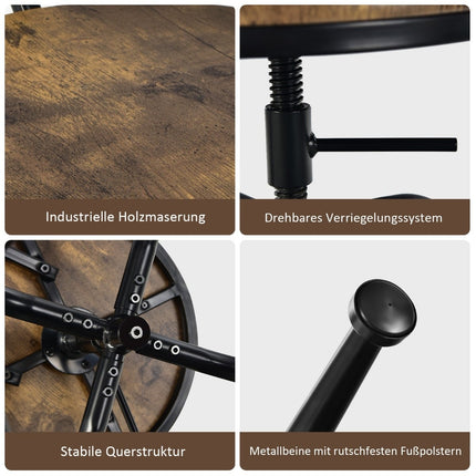 Tabourets de bar industriels réglables et pivotants, lot de 2, marron
