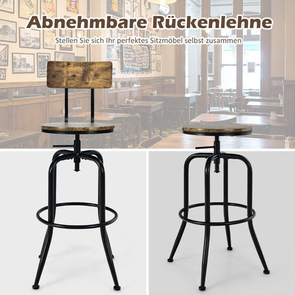 Tabourets de bar industriels réglables et pivotants, lot de 2, marron