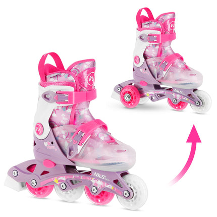 Adjustable Inline Skates, Pink, Size S (31-34), 2-in-1 Function