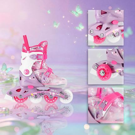 Adjustable Inline Skates, Pink, Size S (31-34), 2-in-1 Function