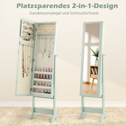 Armoire à bijoux réglable avec miroir pleine longueur, verte