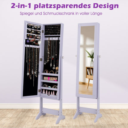 Armoire à bijoux réglable avec miroir pleine longueur, violet