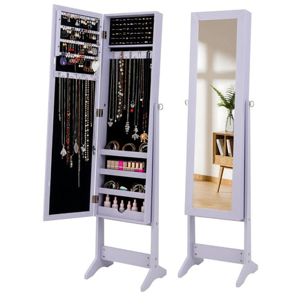Armoire à bijoux réglable avec miroir pleine longueur, violet