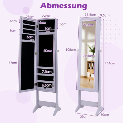 Armoire à bijoux réglable avec miroir pleine longueur, violet