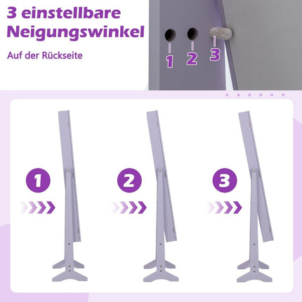 Armoire à bijoux réglable avec miroir pleine longueur, violet