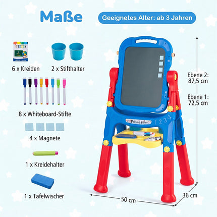 Verstellbare Kinderstaffelei mit 4-in-1-Zeichenbrettern