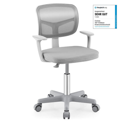 Chaise de bureau enfant réglable, pivotante à 360°, ergonomique, grise